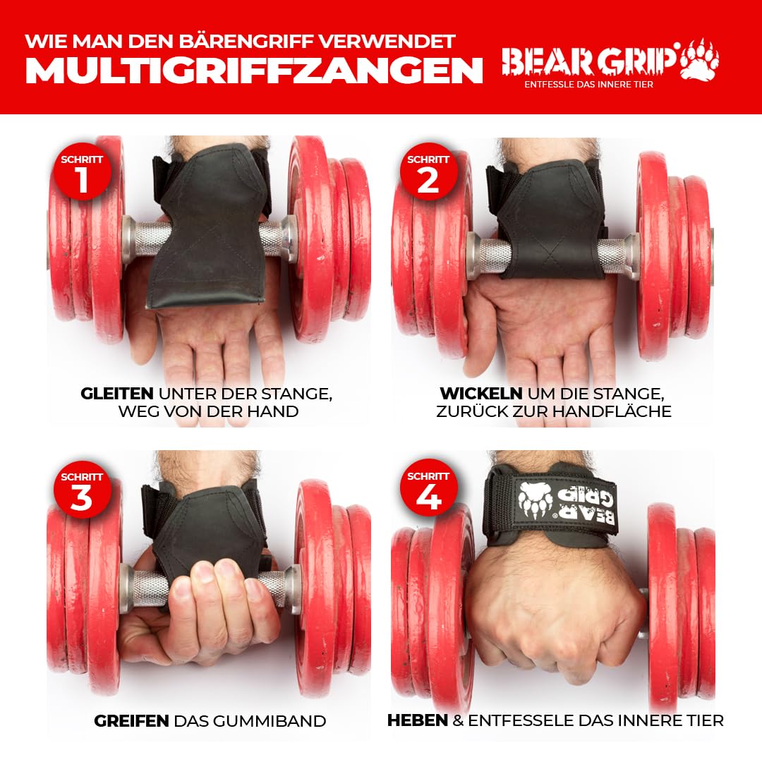 BEAR GRIP Multi-Grip-Riemen/Haken, hochwertige strapazierfähige Gewichthebergurte/Handschuhe.