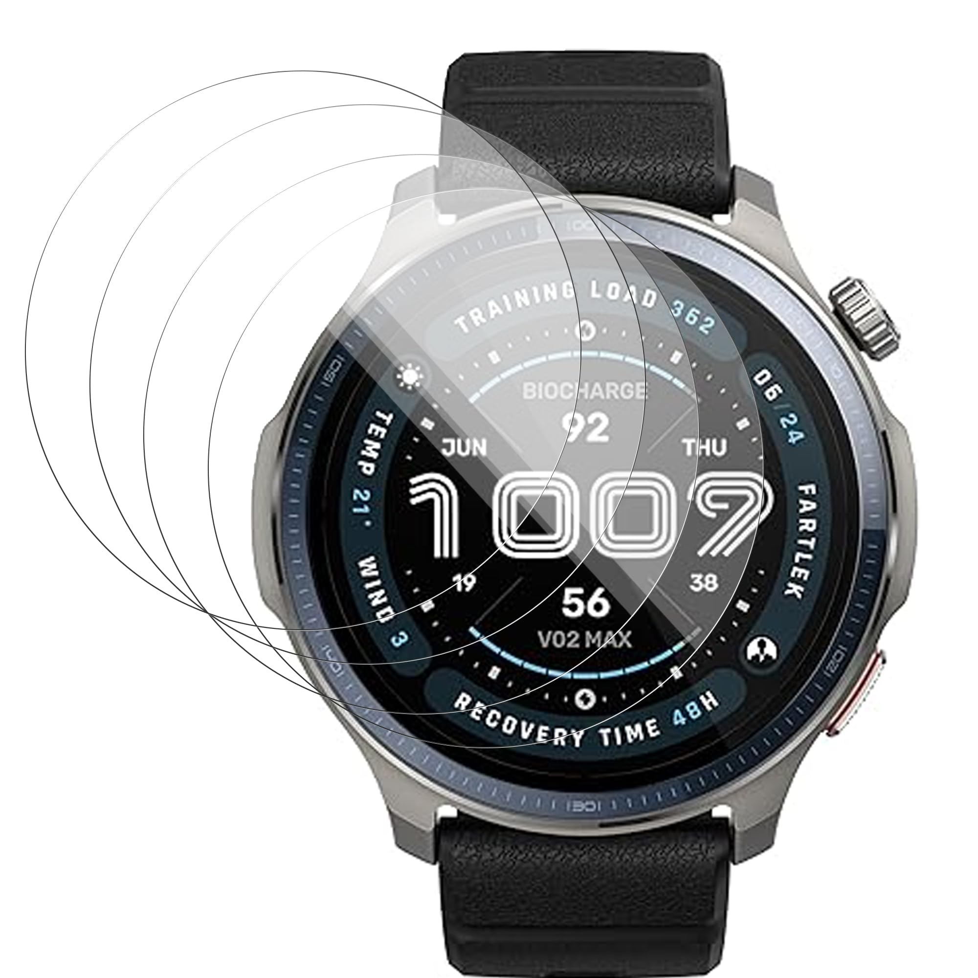 4 Piezas Protector de Pantalla para Amazfit Balance 2 Película Cristal Templado, 9H Dureza Anti-Arañazo, Antihuellas, Funda Compatible Kit, HD Cristal Vidrio Templado