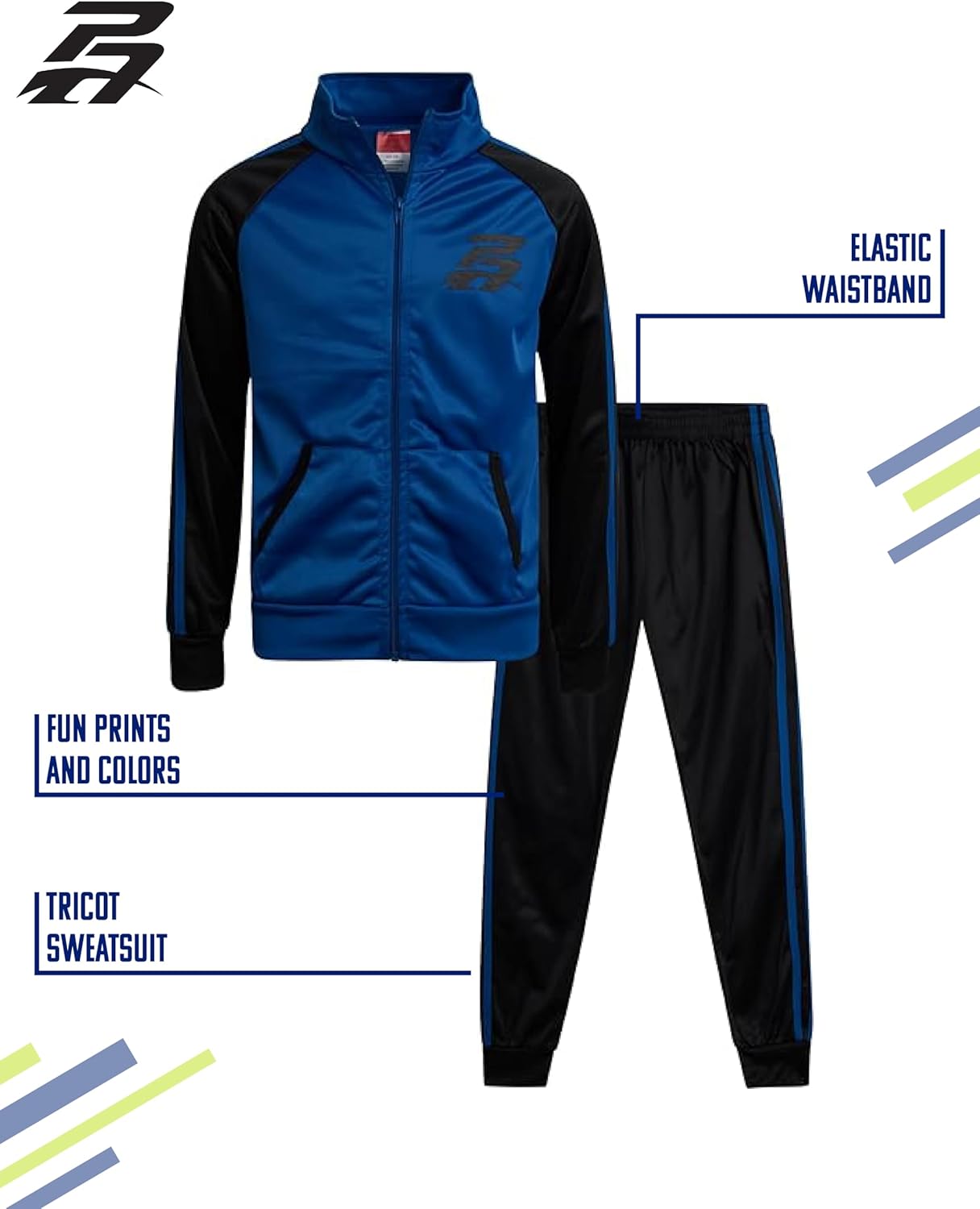 Pro Athlete Boys Tracksuit Set - 2 Piece Performance Tricot Zip Up Mock Neck Sweatshirt and Boys Joggers Track Pants - Image 2