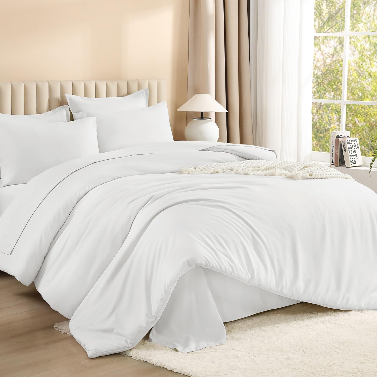 Litanika Twin/Twin XL Size Comforter Set White - 5 Piece Bed in a Bag, Lightweight Bed Set with Comforter, Sheets, Pillowcase & Sham