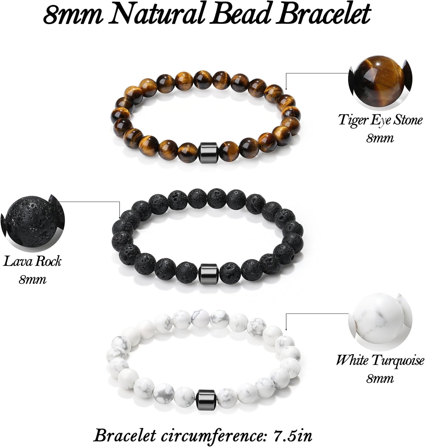 XIANNVXI Mens Beaded Bracelet Set Natural Stone 8mm Beads Bracelets for Men Red Black Bead Stretch Bracelet for Mens - Image 6