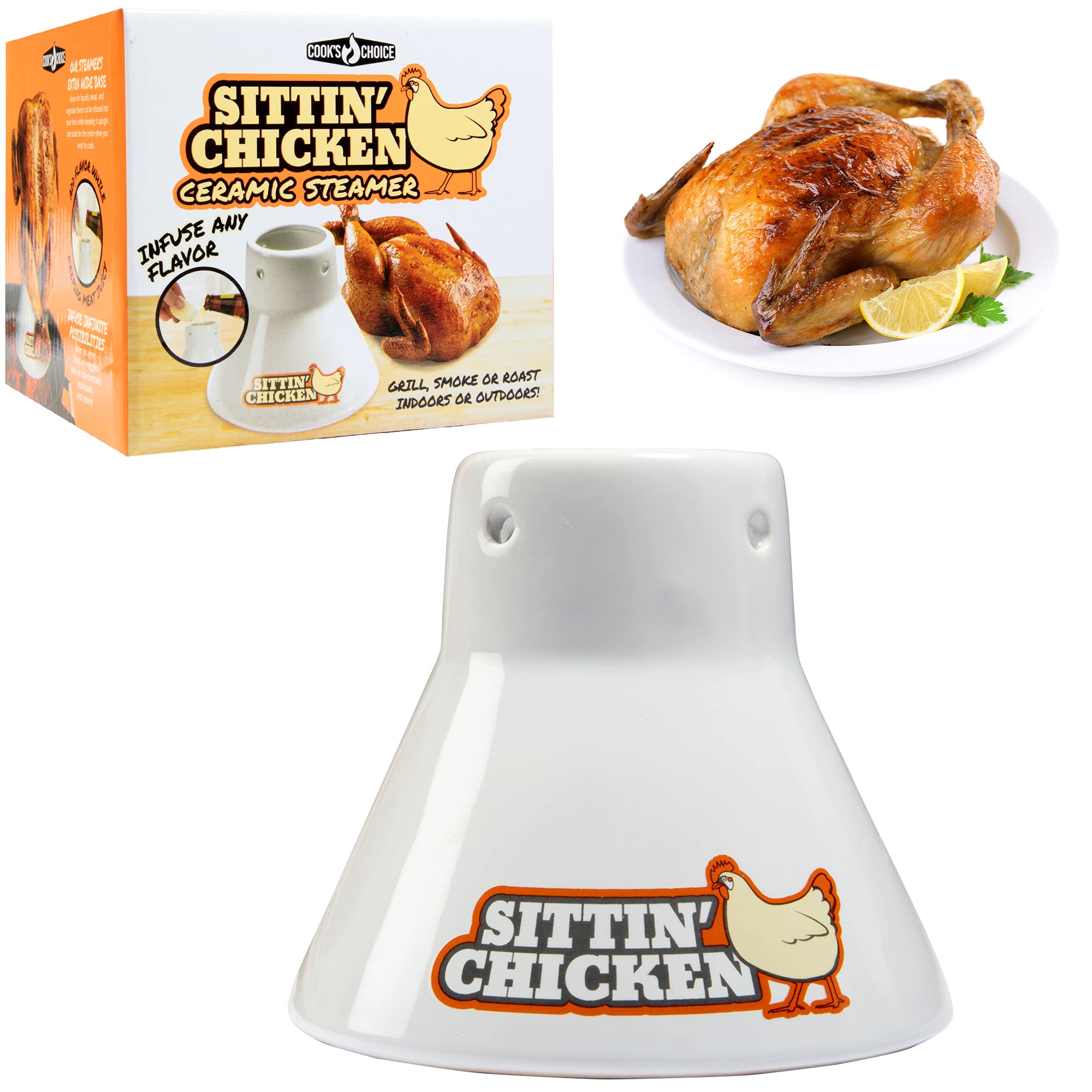 Amazon.com: Ceramic Steamer Beer Can Chicken Roaster- Sittin' Chicken  Marinade Barbecue Cooker- Non-Stick Vertical Poultry Steamer Accessory-  Infuse delicious BBQ flavor: Green Egg Accessories: Home & Kitchen