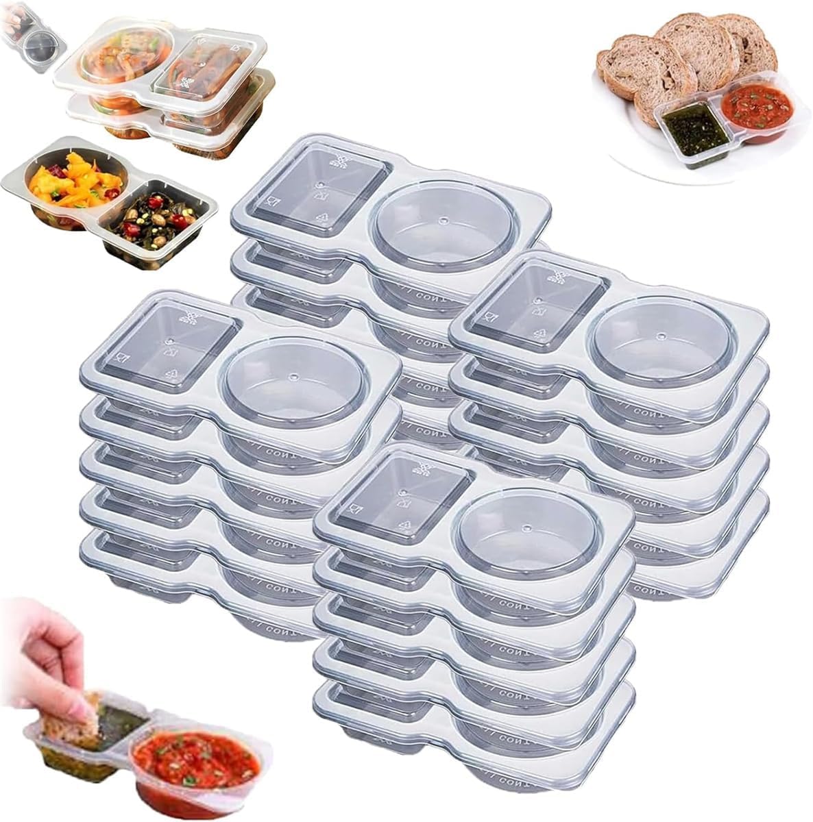 PETSBURG Reusable Snack Containers with Lids, Double Compartment BPA-Free Leakproof Small Snack Box, Thickened& Portable Reusable Snack Packs, Suit for Meal Prep,Travel (20Pcs)