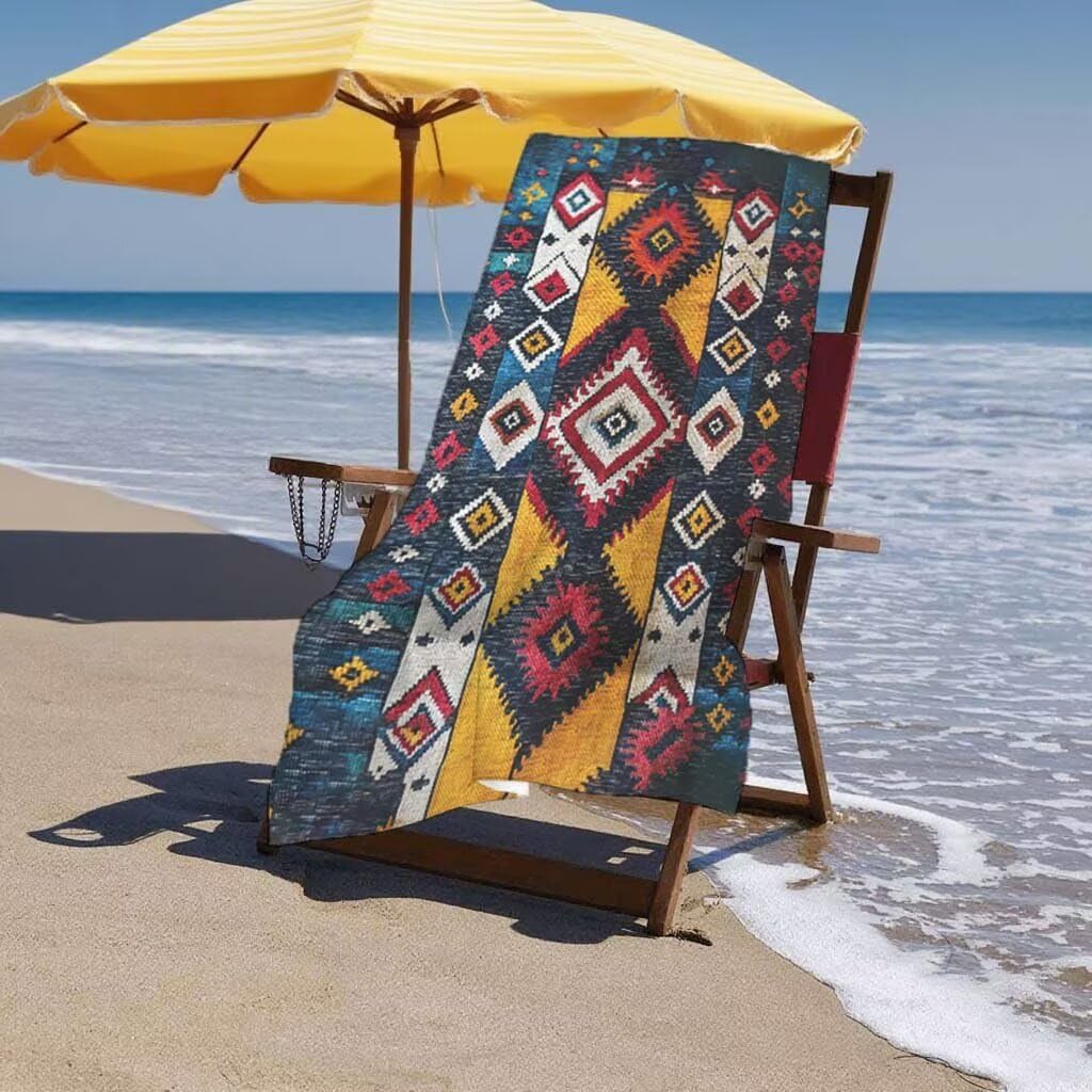 Toalla de Playa Grande 220x100cm/35x70cm, Juego de 2 Toalla Microfibra XXL de Antiarena, Toallas Playa Suave Ligera, Absorbente Secado Rápido, Beach Towel Viaje Yoga, Regalo Mujer Hombre (India) E-82