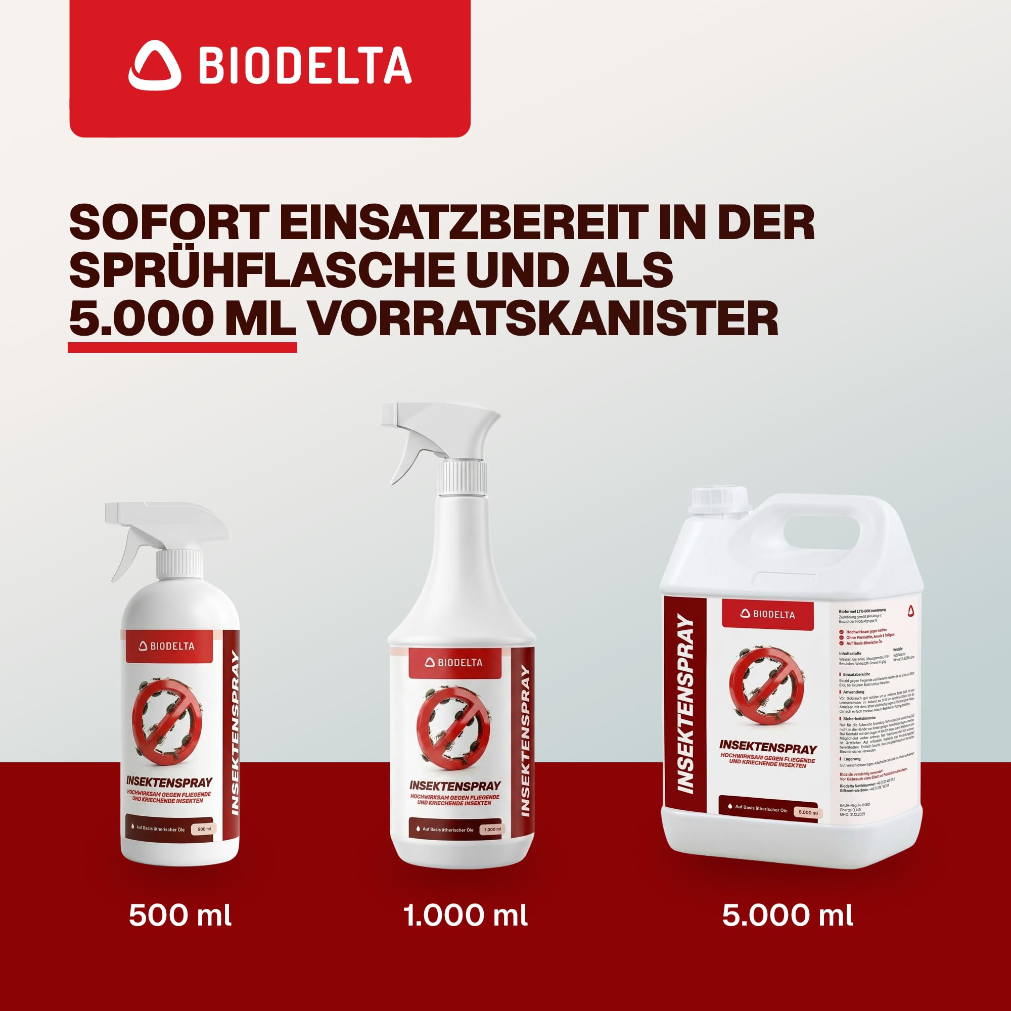 Biodelta LTK-008 Universal Insektenspray 500ml bis 5l – Sofortwirkung & Langzeitschutz – Anti-Ungeziefer Spray gegen Ameisen, Fliegen, Spinnen & Motten – Hochwirksam für Innen & Außen (5l)