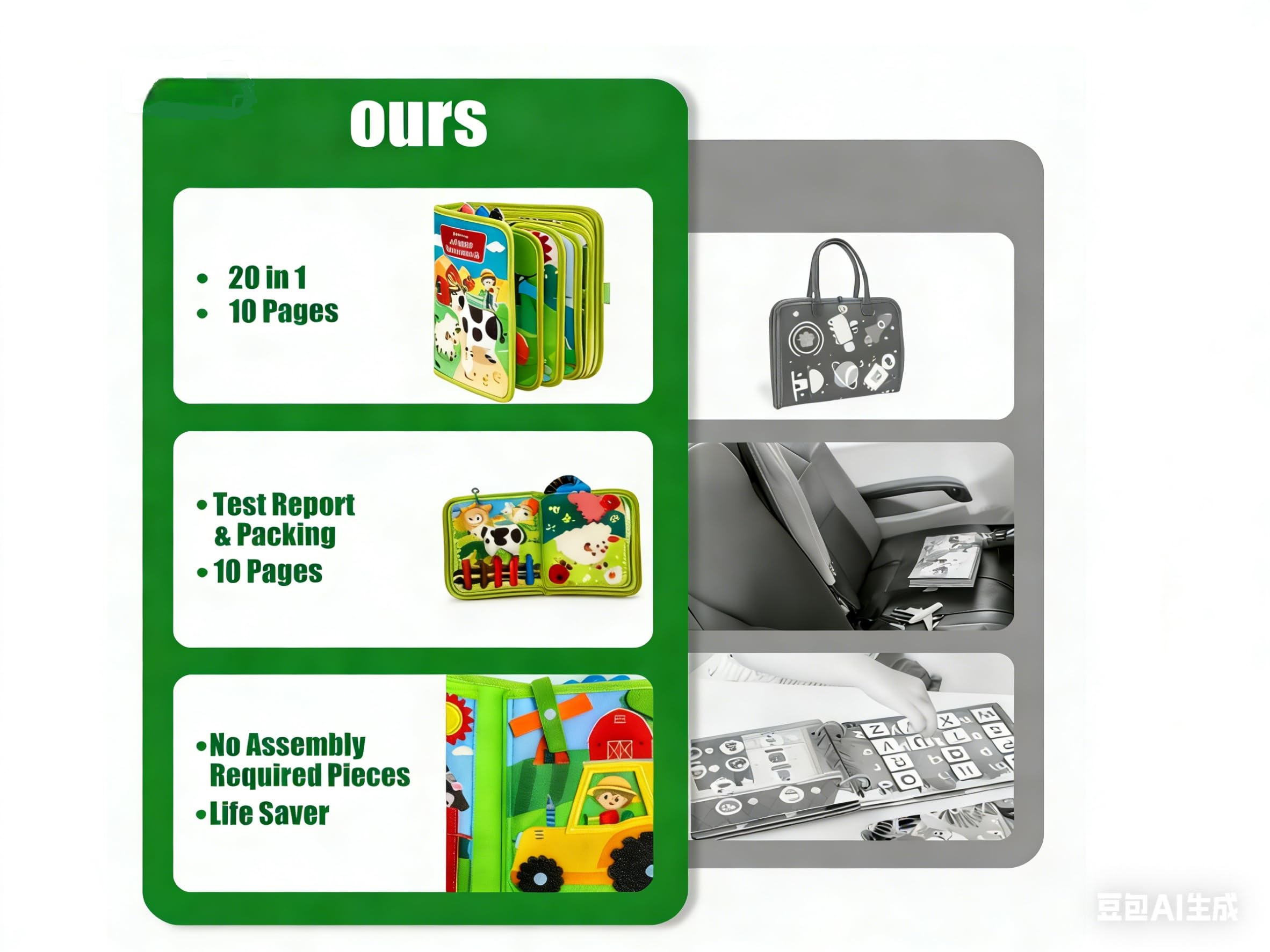 Montessori Farm Story Book Busy Board 20-in-1 Sensory Activity Book Durable Felt Educational Busy Book Travel-Friendly Hands-On Learning Kit Developmental Farm Themed Montessori Board for Gifting - Image 3