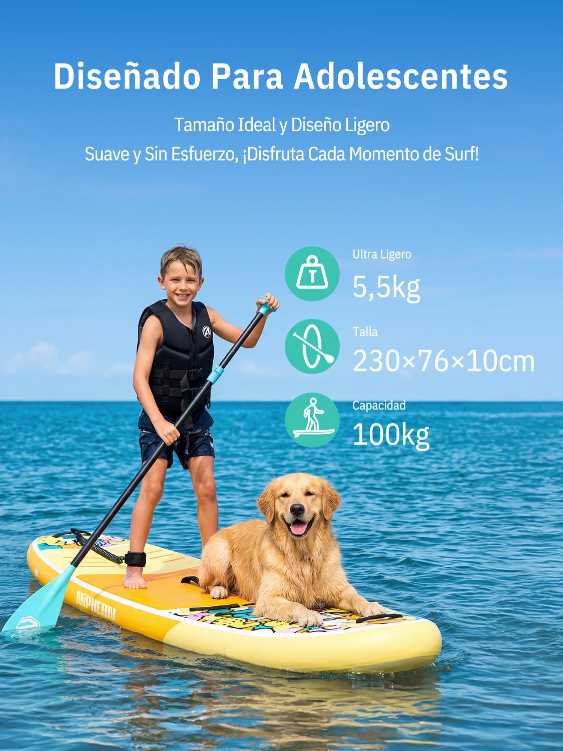 Niphean Tabla Paddle Surf Hinchable con Accesorios 320cm/230cm Sup | Tabla Paddle Surf Rígida, Antideslizante, Kit Reparación, Adultos, Jóvenes, Principiantes, Yoga