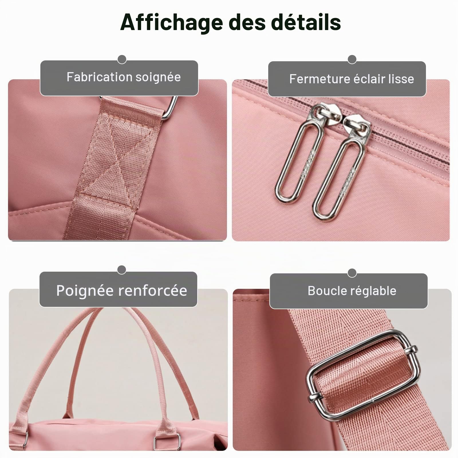 FANDARE Femme Sacs de Voyage Sacs de Sport Cabas de Fitness Sacs de Sport Grand Format Sac à bandoulière Sac à Main Sac à Dos Grande Taille Sac Week-End Voyage Léger Sacs polochons Rose