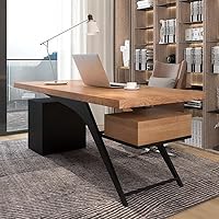 Vista 5 de Escritorio de computadora de madera maciza para oficina en casa, escritorio de estudio, estación de trabajo con cajones y armario de almacenamiento