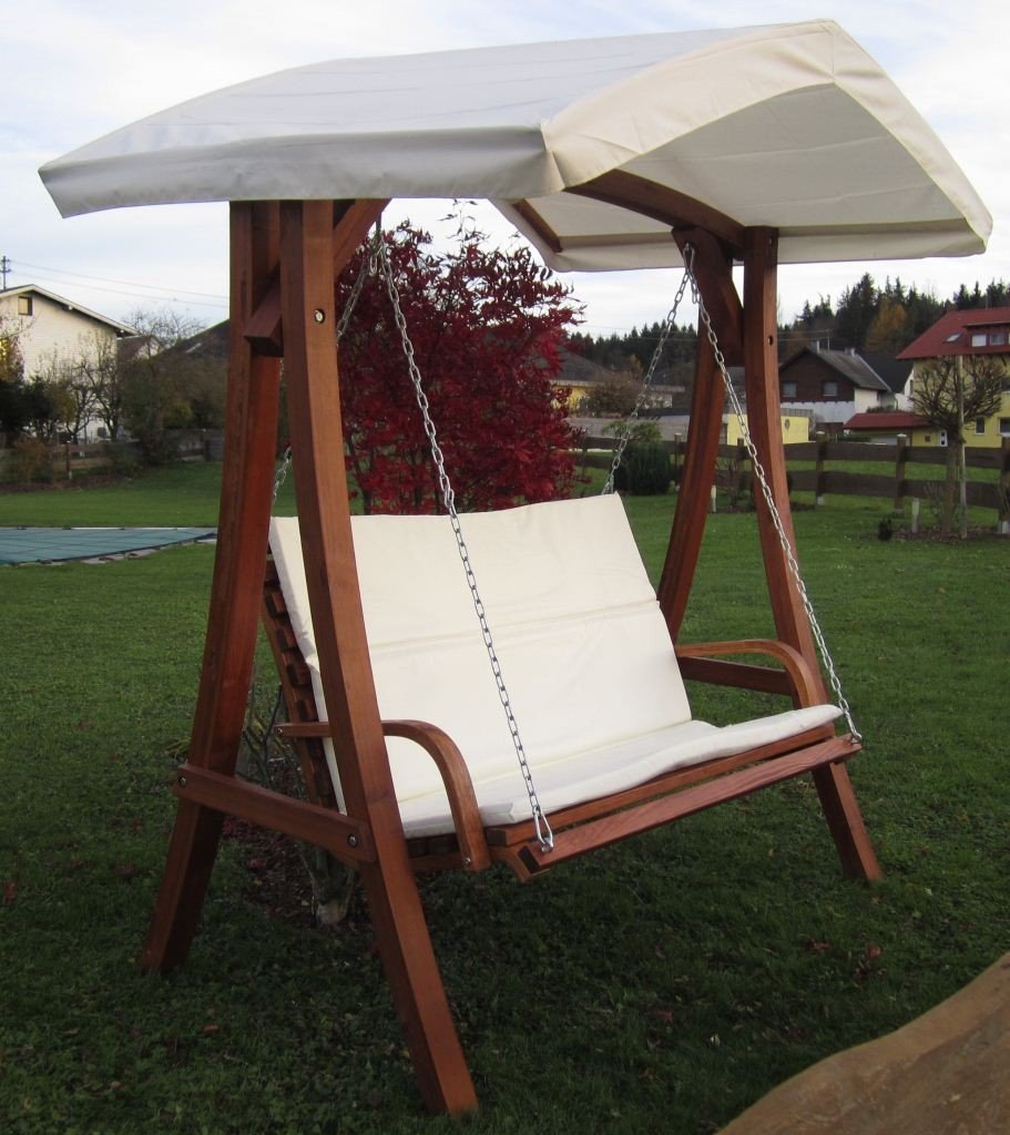 ALEOS. Design Hollywoodschaukel Gartenschaukel Schaukelbank KUREDO mit Dach aus Holz Lärche