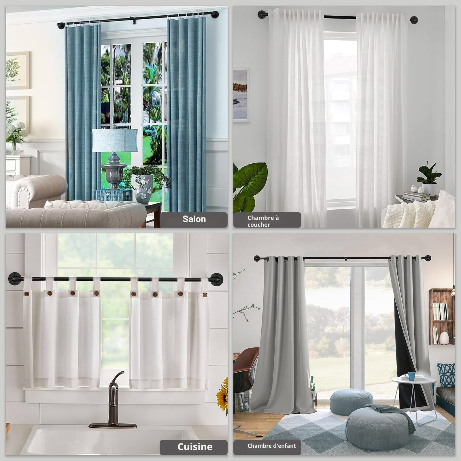 Tringle à Rideau Extensible Style Industriel, Tringles Rideaux pour Rideaux à œillets, Barre Rideau Extensible 67cm - 122cm. ((67cm - 122cm) X 2 PACK)