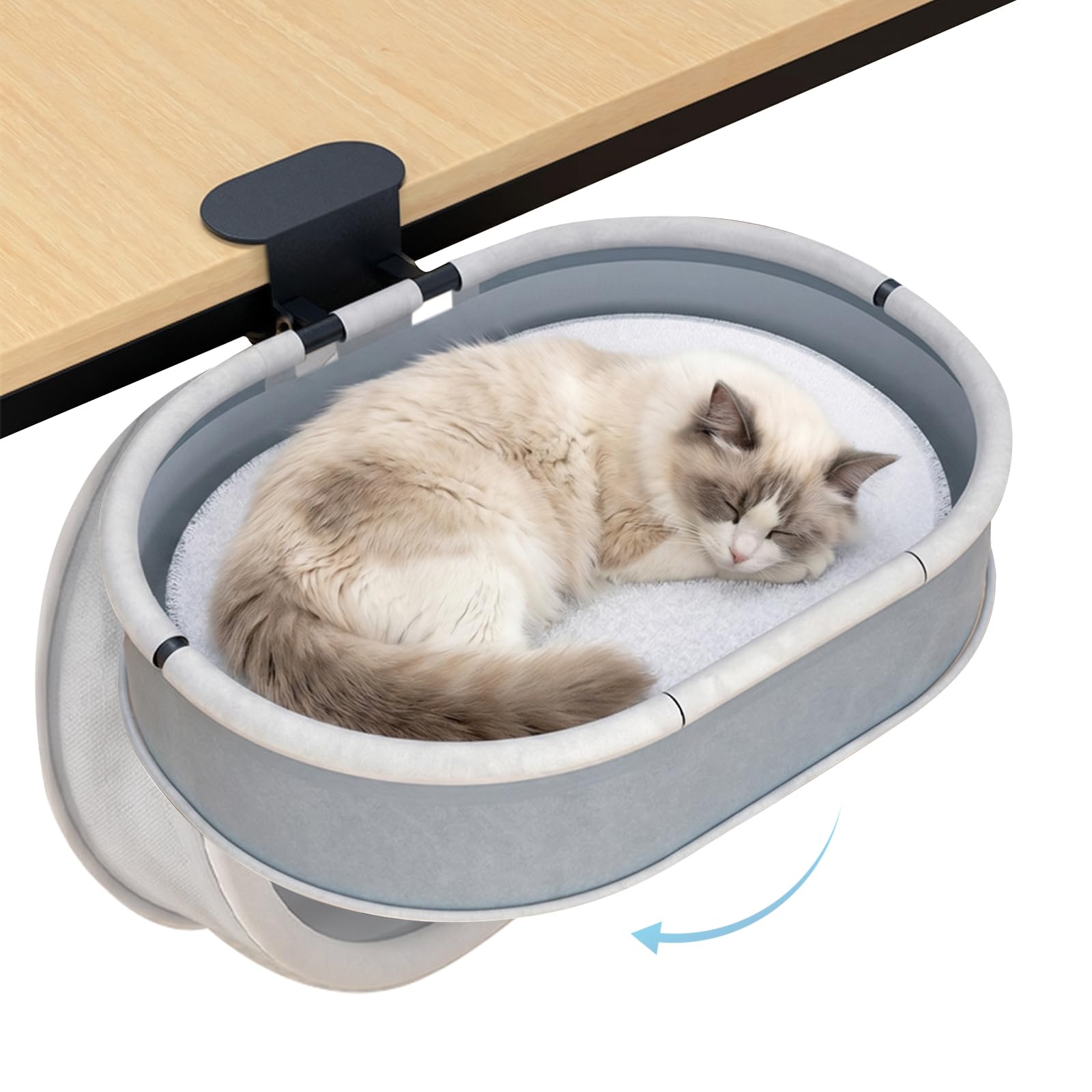 Cama para Gatos Cesta de hasta 27 kg - Fijación Estable de Cat Desk Bed sin Necesidad de Taladrar - Cama Plegable a 90° para Gatos con Estructura Metálica - Cama Gato Mesa Que Ahorra Espacio