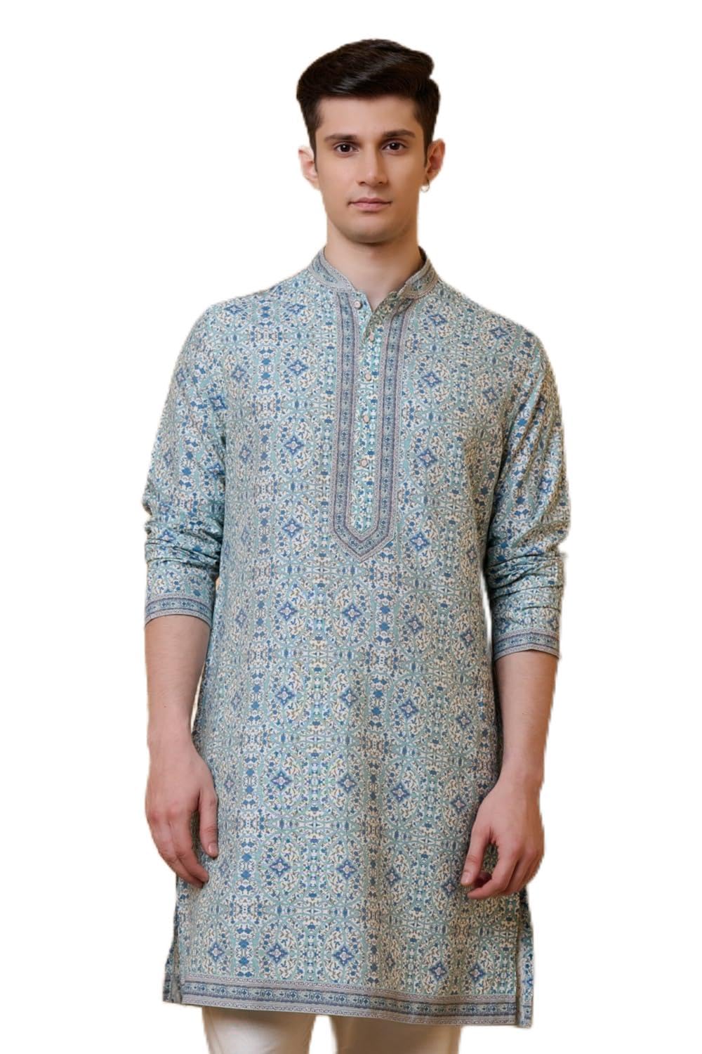 Medium Blue Printed Kurta Set For Men-image-6