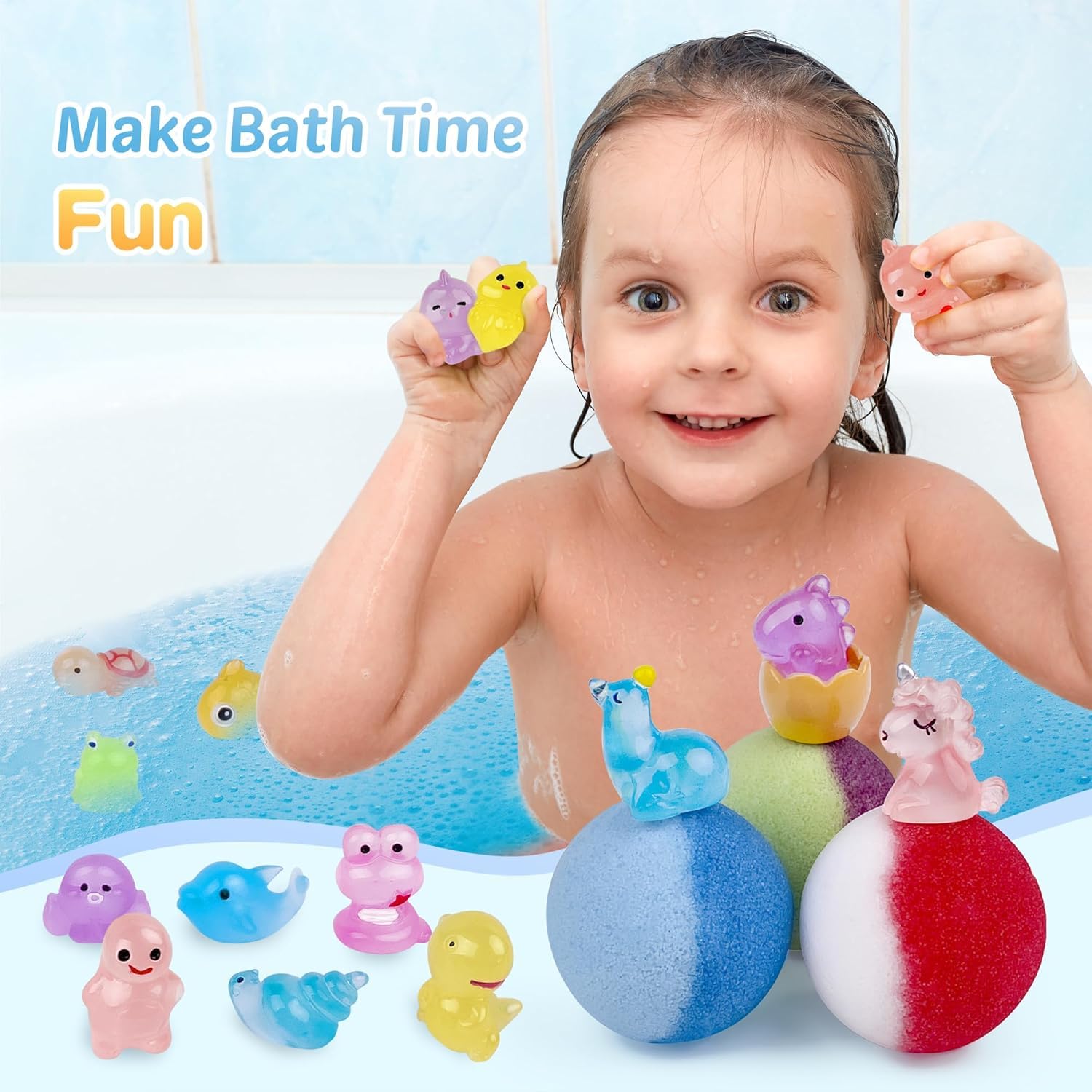 Bombes de bain pour enfants, 24 bombes de bain avec surprise phosphorescente à l'intérieur, bain moussant coloré naturel et biologique pour enfants, cadeau parfait pour garçons et filles