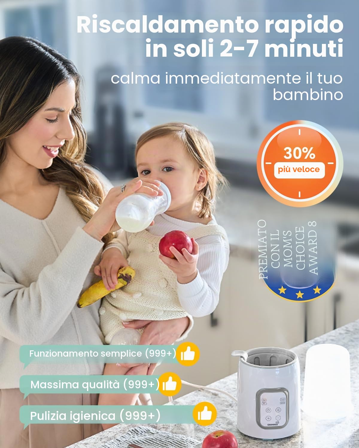 GROWNSY Scaldabiberon 10-in-1 Veloce con Timer per Latte Materno o Formula, Controllo Preciso della Temperatura, Funzioni di Scongelamento, Sterilizzazione, Mantenimento Caldo e Riscaldamento Pappe