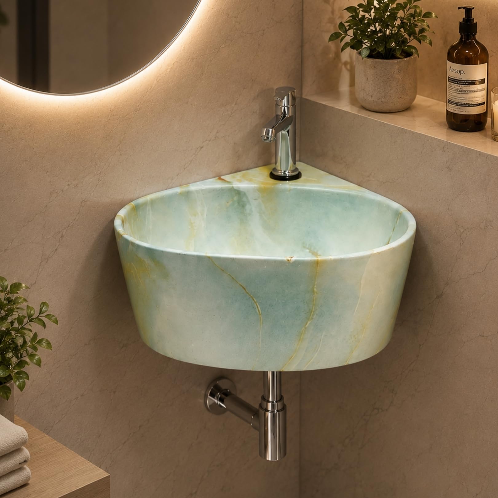 Reyal Corner Sink - Space-Saving Ceramic Wash Basin -25 Reyal Corner Sink - Space-Saving Ceramic Wash Basin -25