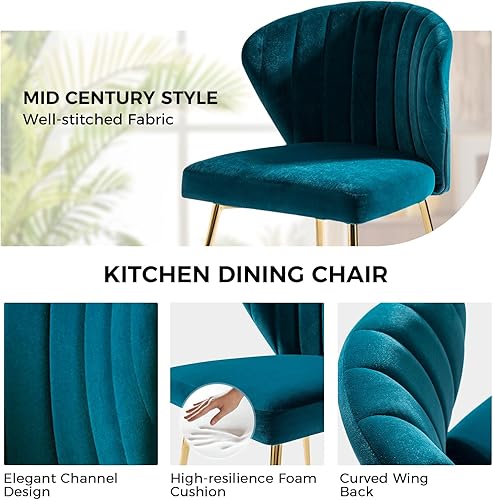 Miniatura 109 de HULALA HOME Silla de comedor de terciopelo, moderna silla de tocador pequeña con respaldo de patas de metal, elegante silla de acento copetuda sin