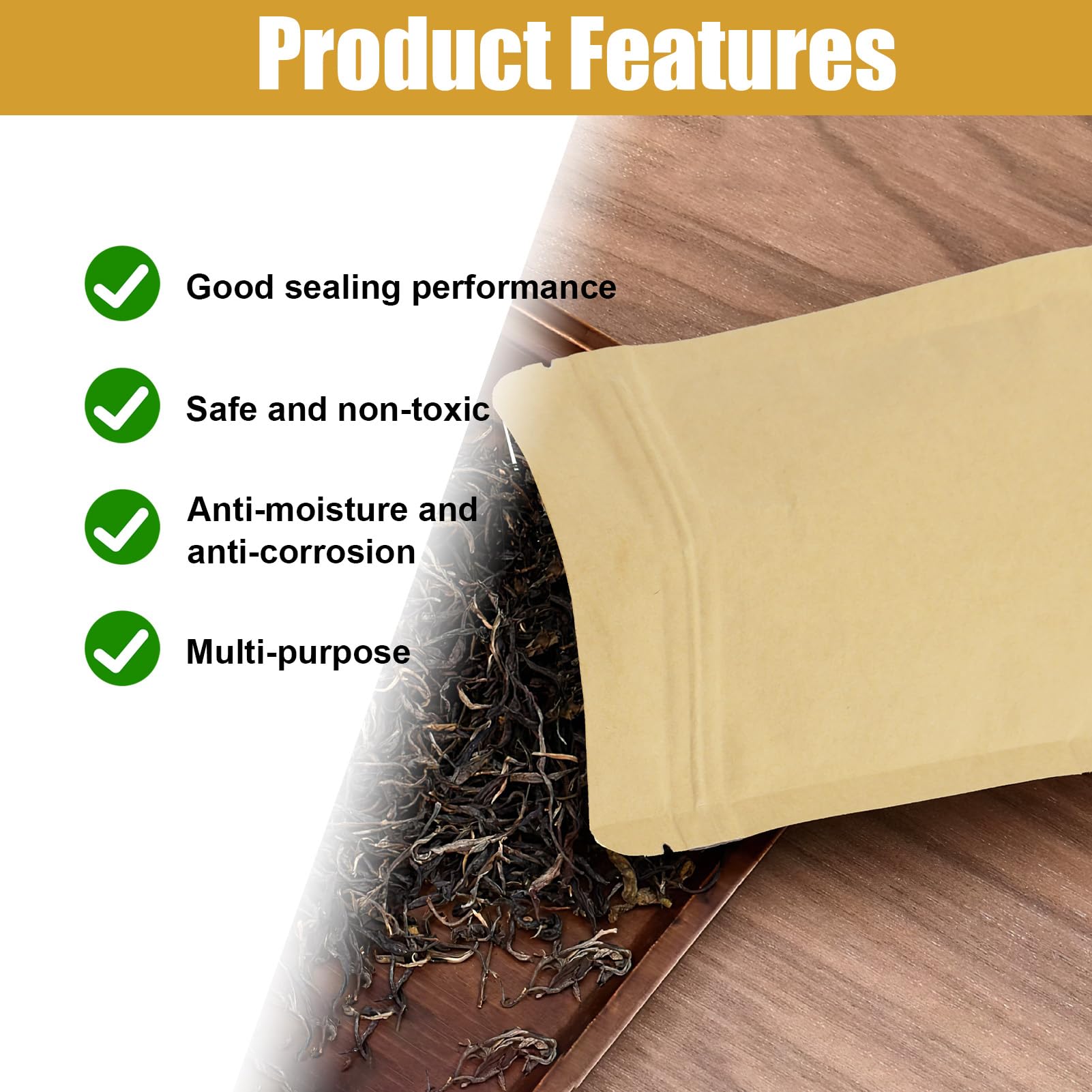 50PCS Sachet Kraft Alimentaire 14x9cm, Pochette Kraft Noel Emballage Alimentaire Avec Fermeture Éclair Et Doublure En Feuille D’aluminium Pochettes Refermables Pour Noix Grains De Café Feuilles