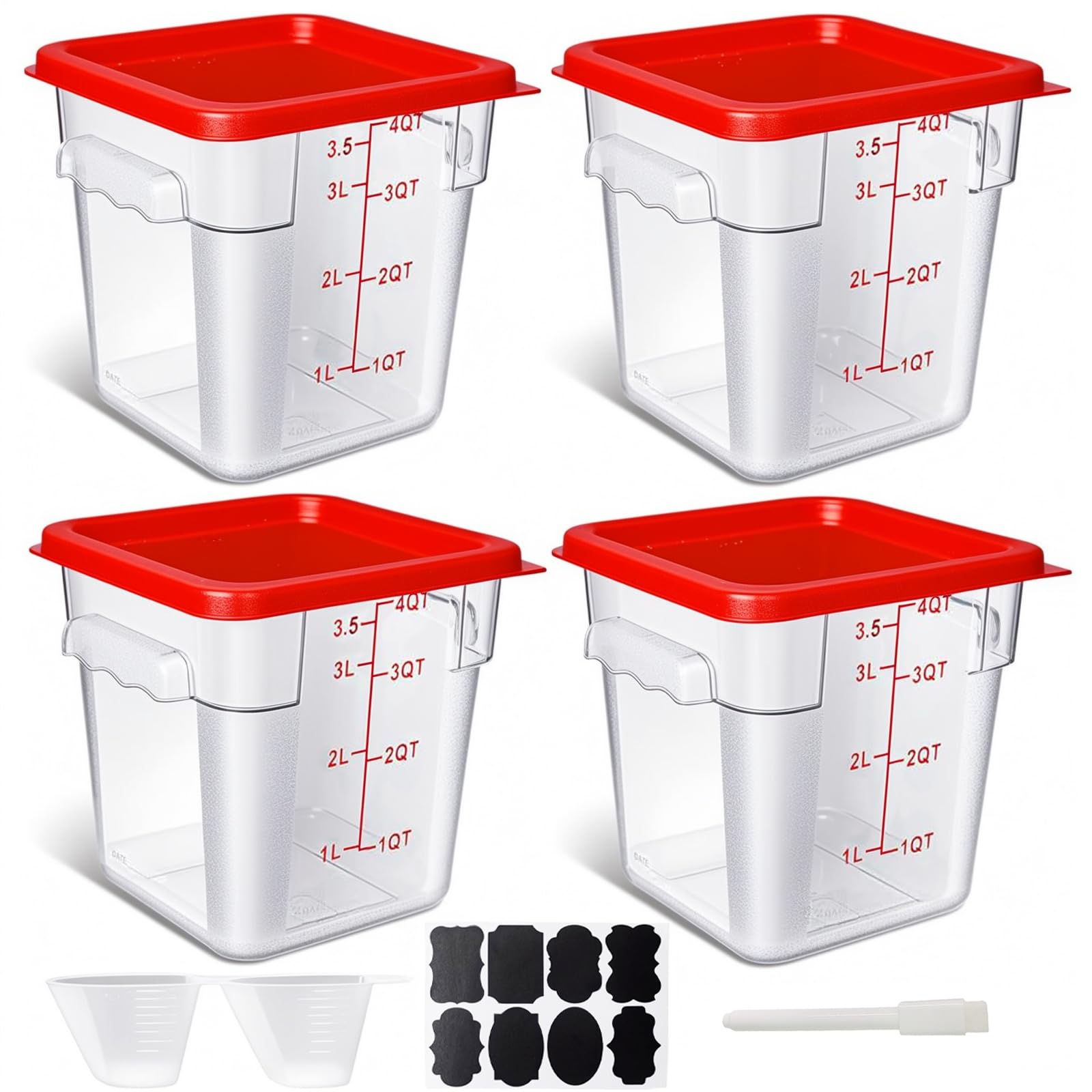 SHANDERBAR 4 Pack Square Containers with Red Lids