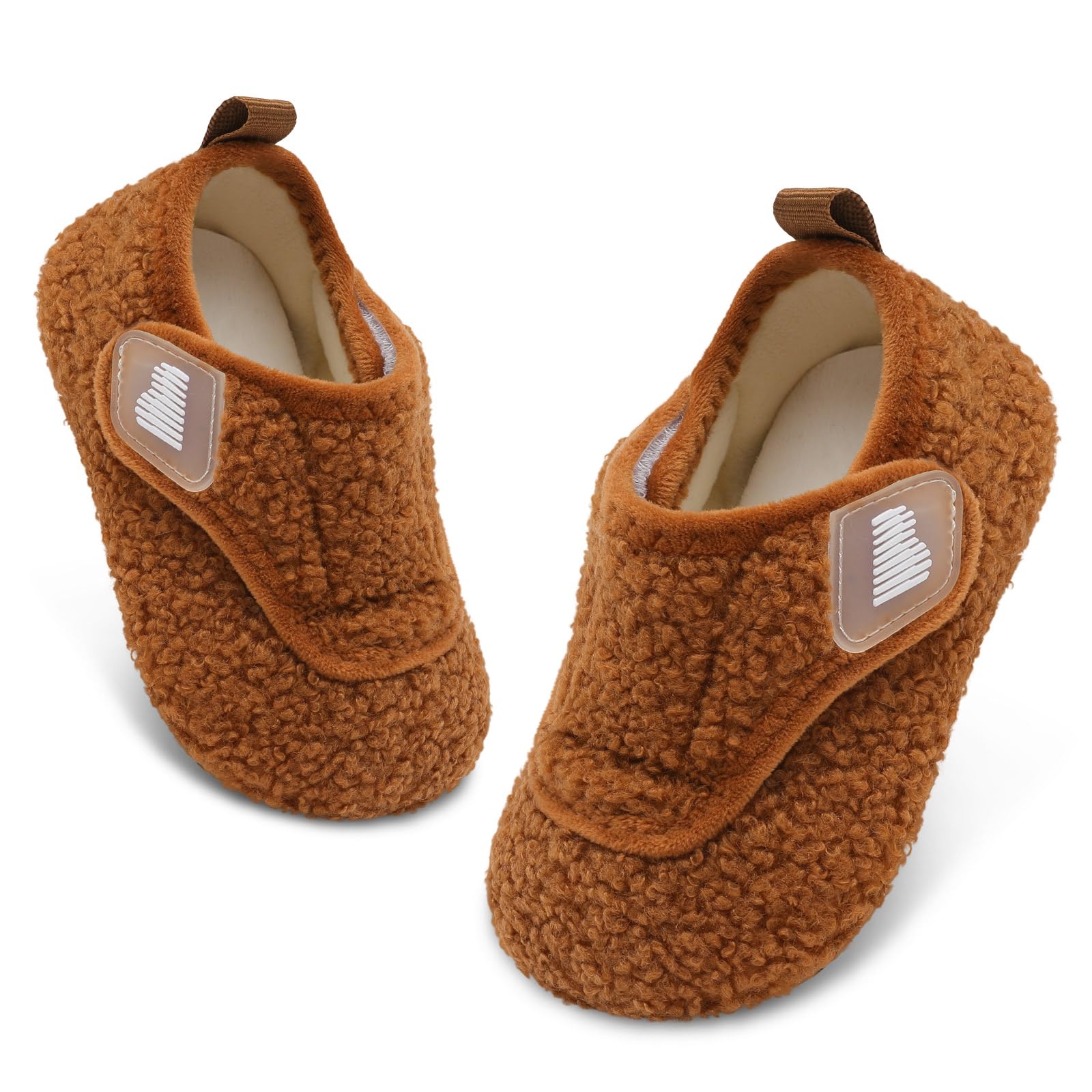 BARERUN Toddler Slippers - Warm Fuzzy Kids House Slippers With Non-Slip Rubber Sole - Soft Cozy Sock Shoes - Indoor/Outdoor Brown 6-12 Months