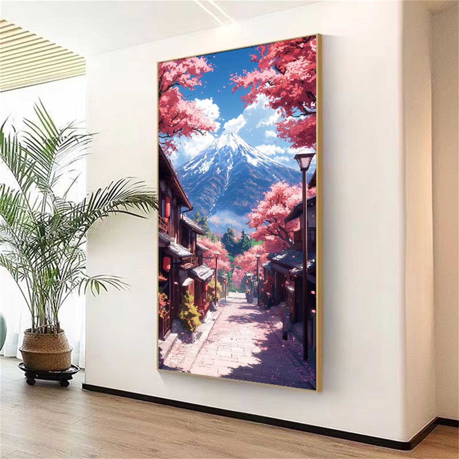 Diamentowe malowanie śnieżna góra, kwiaty wiśni diamentowe malowanie dla dorosłych duży rozmiar 100 x 200 cm, 5D DIY diamentowe malowanie dla dorosłych, ścieg krzyżowy aktywny ręczny zestaw do