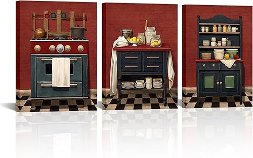 sechars Arte de pared vintage para cocina, cocina, utensilios de cocina, pintura, decoración retro para el hogar, comedor, restaurante (rojo)