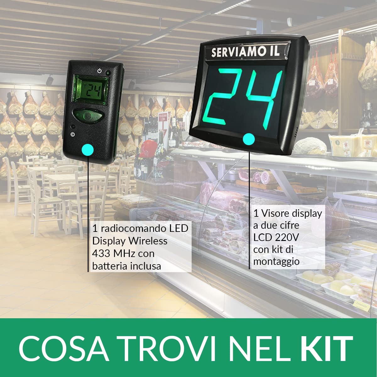 Eliminacode - Pantalla LED de dos dígitos, mando a distancia, kit de anclaje de pared, visor Plug & Play "Turnix", sistema completo de cola para puertas ● Impretech International Group® ● Made in