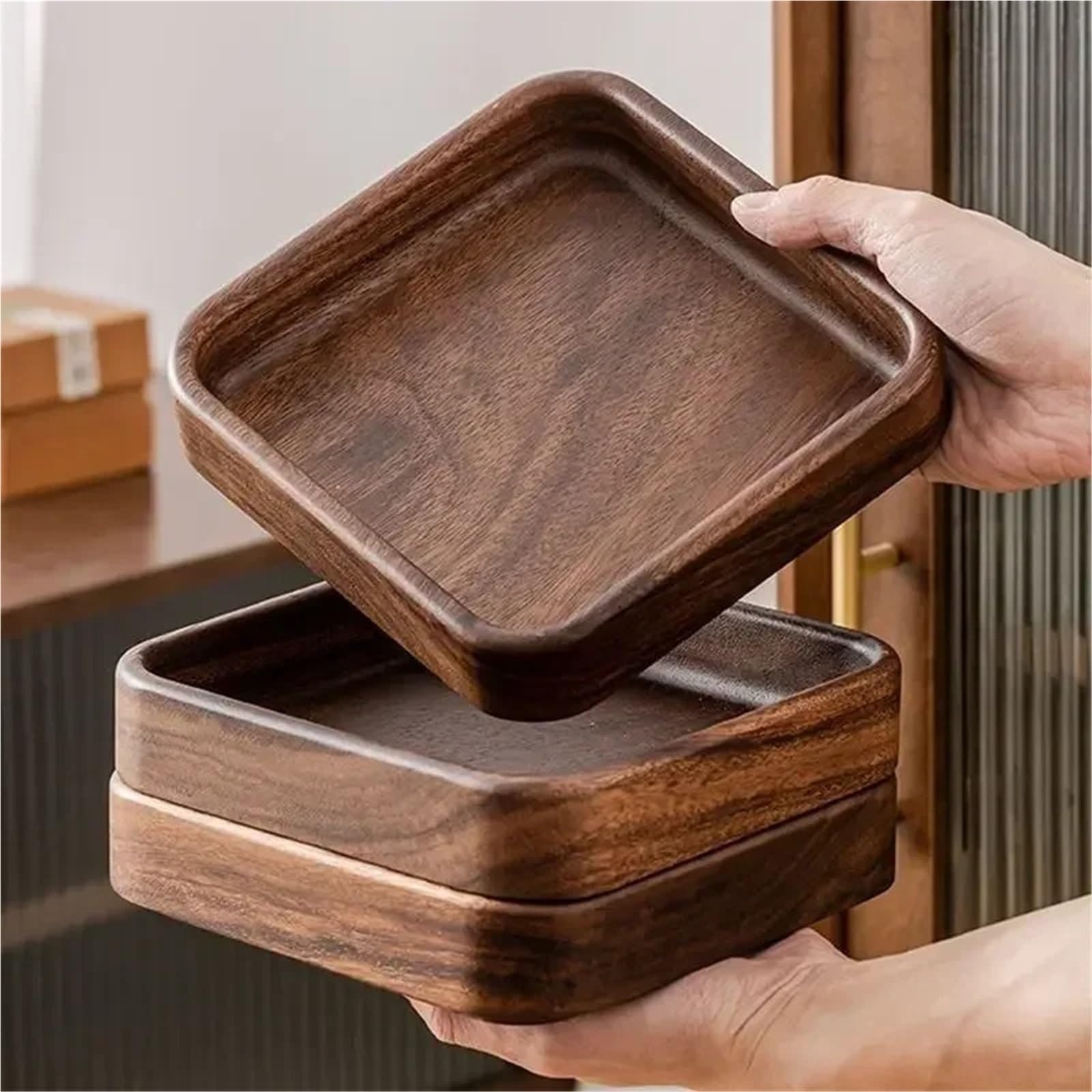 Bandeja para Mesa De Centro Bandeja de Madera Maciza for Frutos Secos y Semillas melón(4pcs)