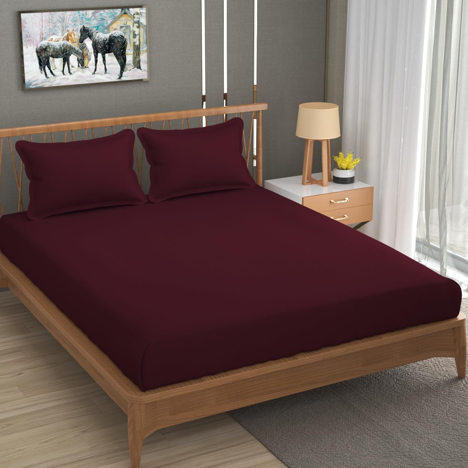 FRESH FROM LOOM Microfiber Queen Size Solid Plain Bedsheet Set - 240 TC, Anti Fade, Includes 2 Pillow Covers (Size- 90x95 inch | Wine| Solid)