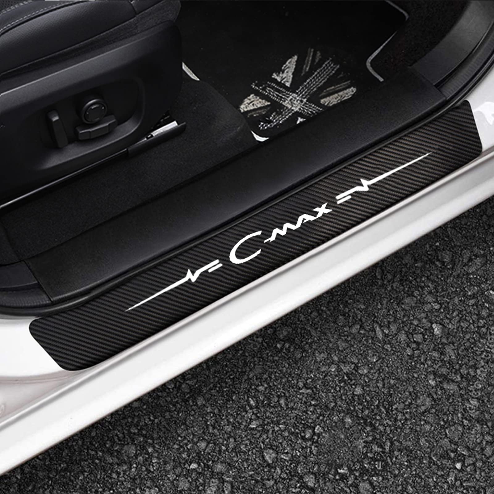 Symilov 4pcs Car Outer Door Sill Protector for Fo-rd Fiesta Fusion Edge C-MAX Escape, Carbon Fiber Auto Kick Plates Accessories Scuff Guard Threshold Cover Pedal Sticker Trim - Self-Adhesive, C~MAX