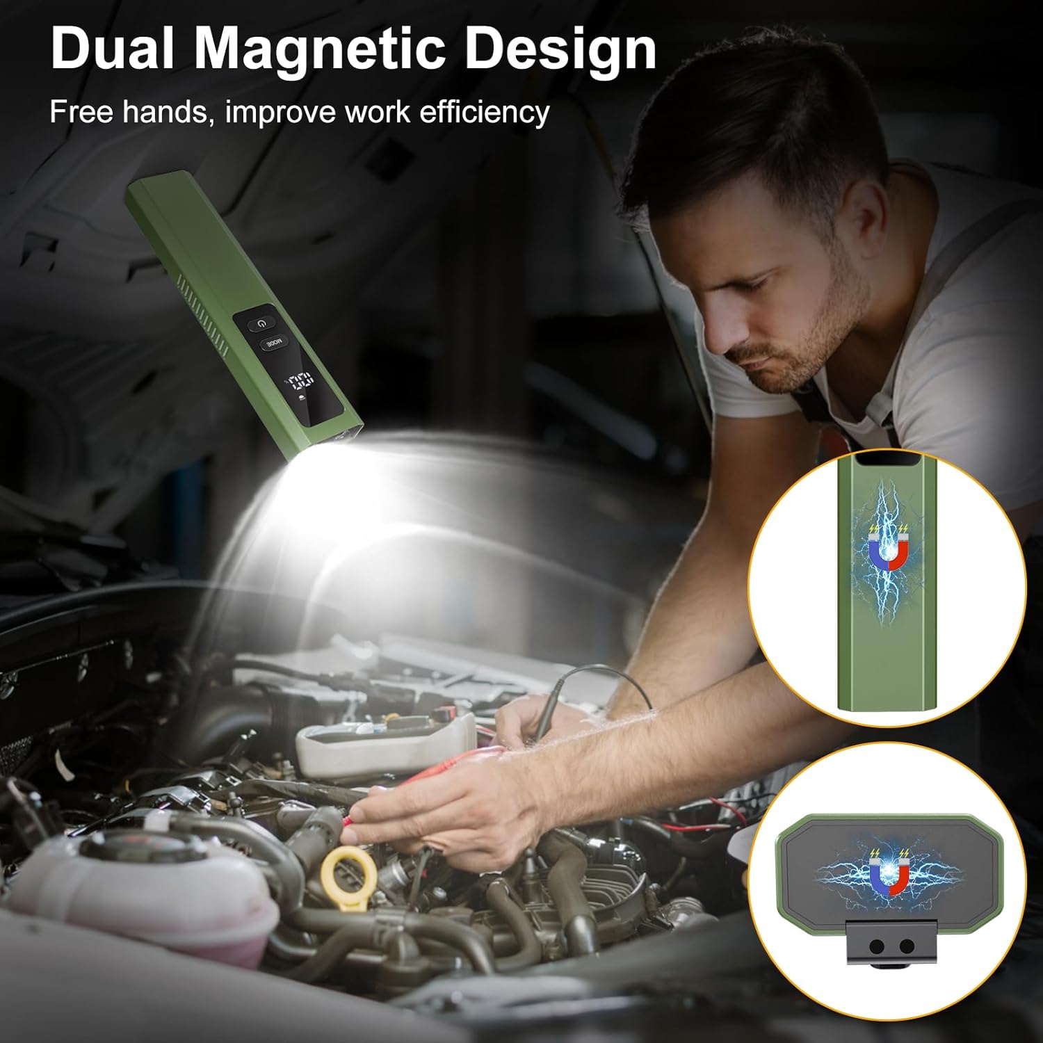 EDC Flat Flashlight 4 in 1 Pocket Magnetic Flashlight High Lumens Work Light with Green Beam & UV Light & Warning Light Combo EDC Rechargeable LT-010 (Green)