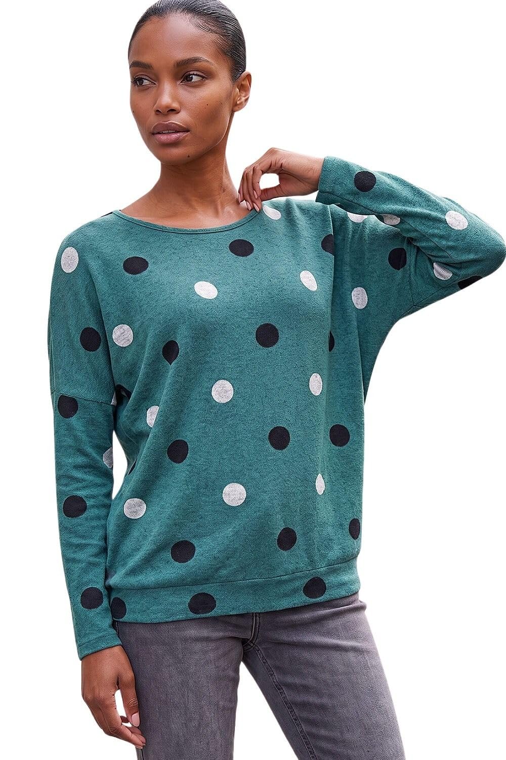 Roman Spot Print Knit Top, Green, Size 14, Women