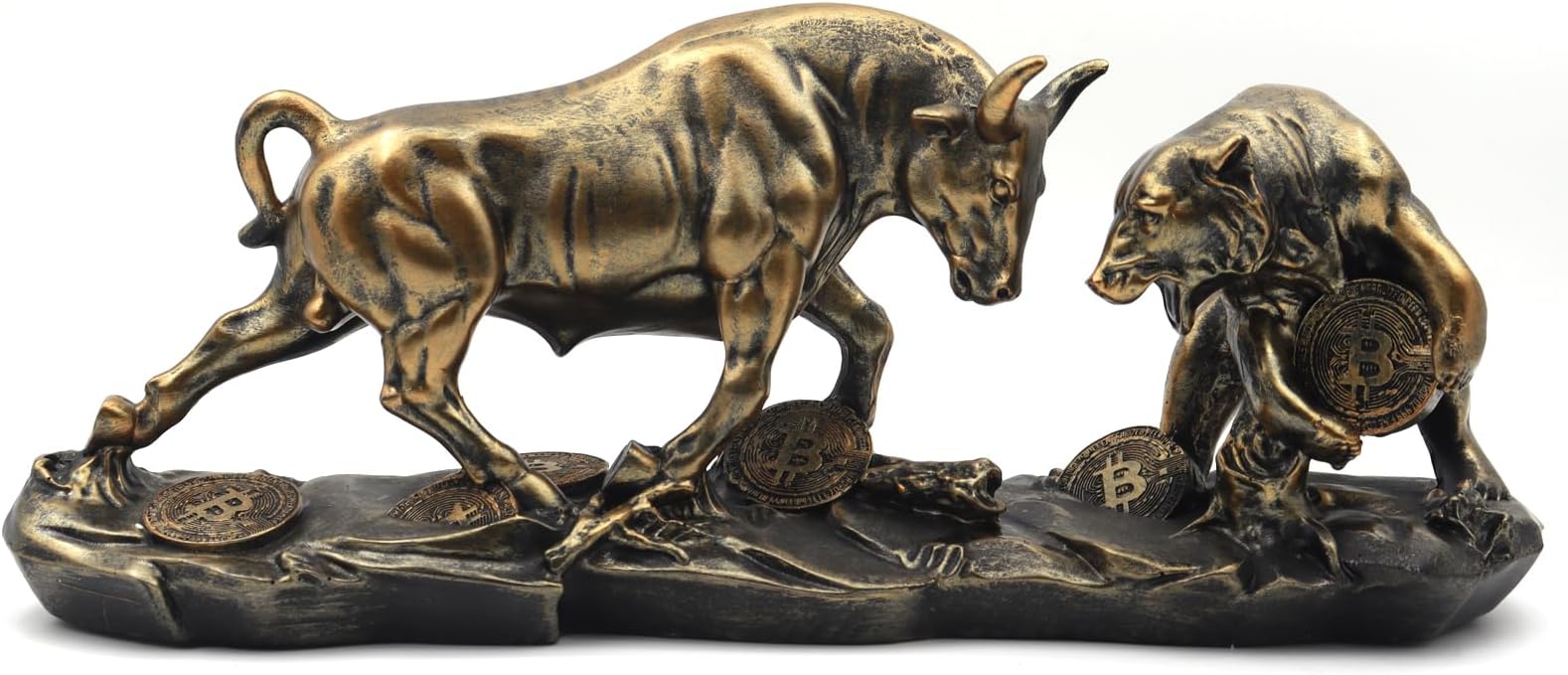 Wall Street Bull & Bear Battle Resin Statue, Bull & Bear Decoration 11inch, Home Decor Accents Bull Ornaments for Living Room, Bedroom, Wine Cabinet, Office - Black