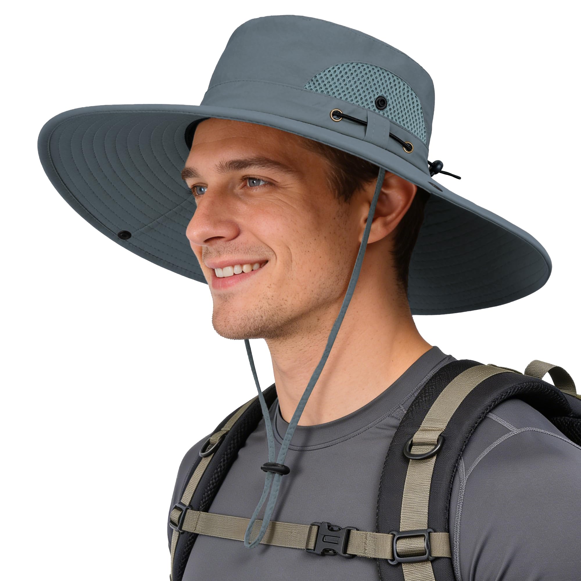 Bassdash Cappello da Pescatore Resistente all'Acqua UPF 50+ con Rete Perforata al Laser Regolabile per Uomo Donna Escursionismo all'aperto