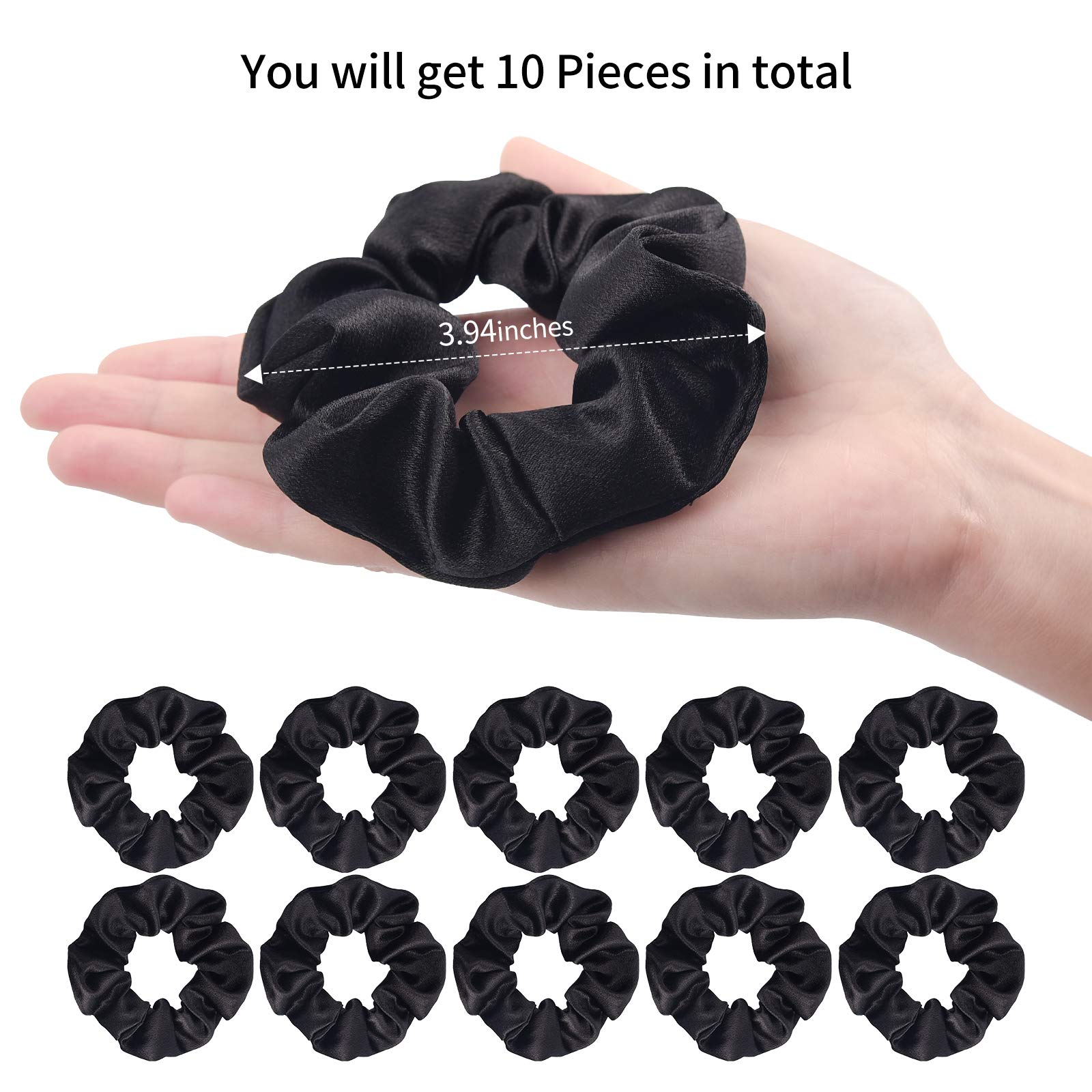 CEELGON Black Satin Silk Scrunchies for hair Big Scrunchies Satin Packs for Hair Scrunchies 10 Pack (Black) 4