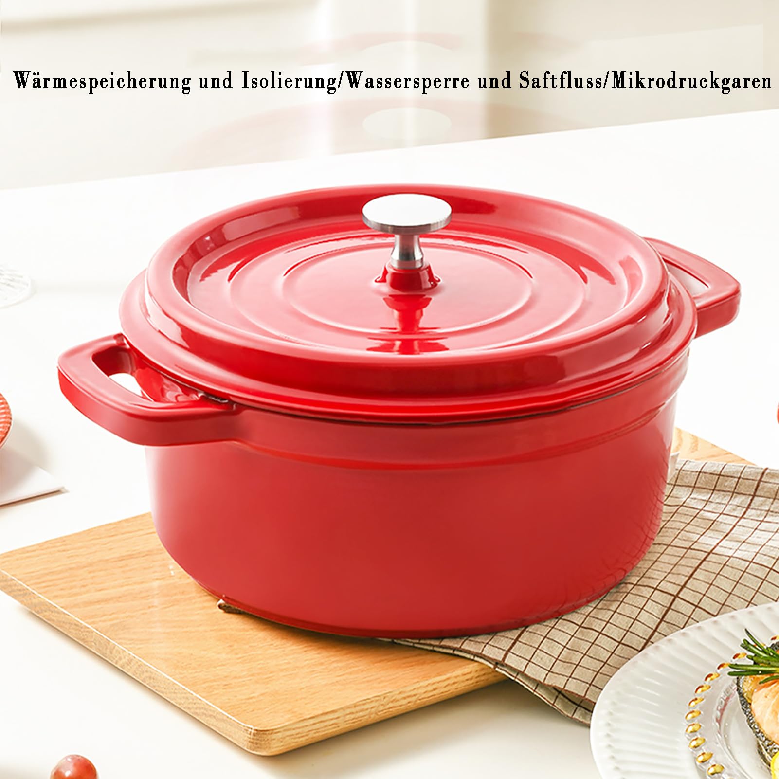 Pentola In Ghisa Smaltata 3.8L Antiaderente - Con Coperchio, Per Tutti I Fuochi, Riscaldamento 360°, Ideale Per Stufati E Arrosti
