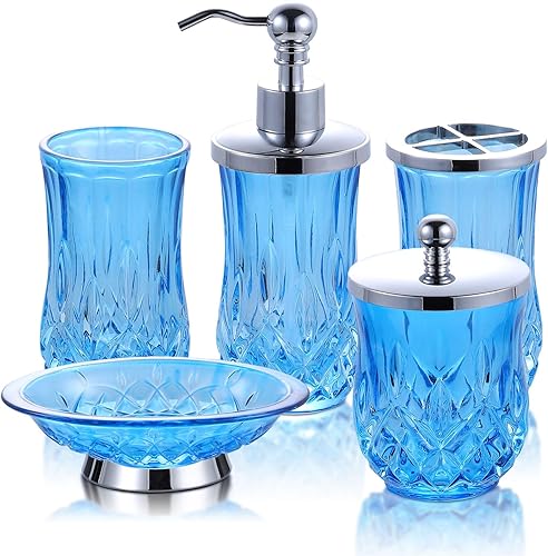 PYZX-HOME Juego completo de accesorios de baño de vidrio, juego completo de accesorios de baño de 5 piezas, incluye dispensador de loción, jabonera,
