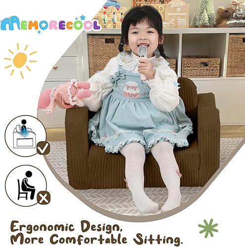 Miniatura 201 de MeMoreCool Sofá de dinosaurio para niños, silla plegable para niños pequeños, sofá cama convertible que brilla en la oscuridad, salón plegable para