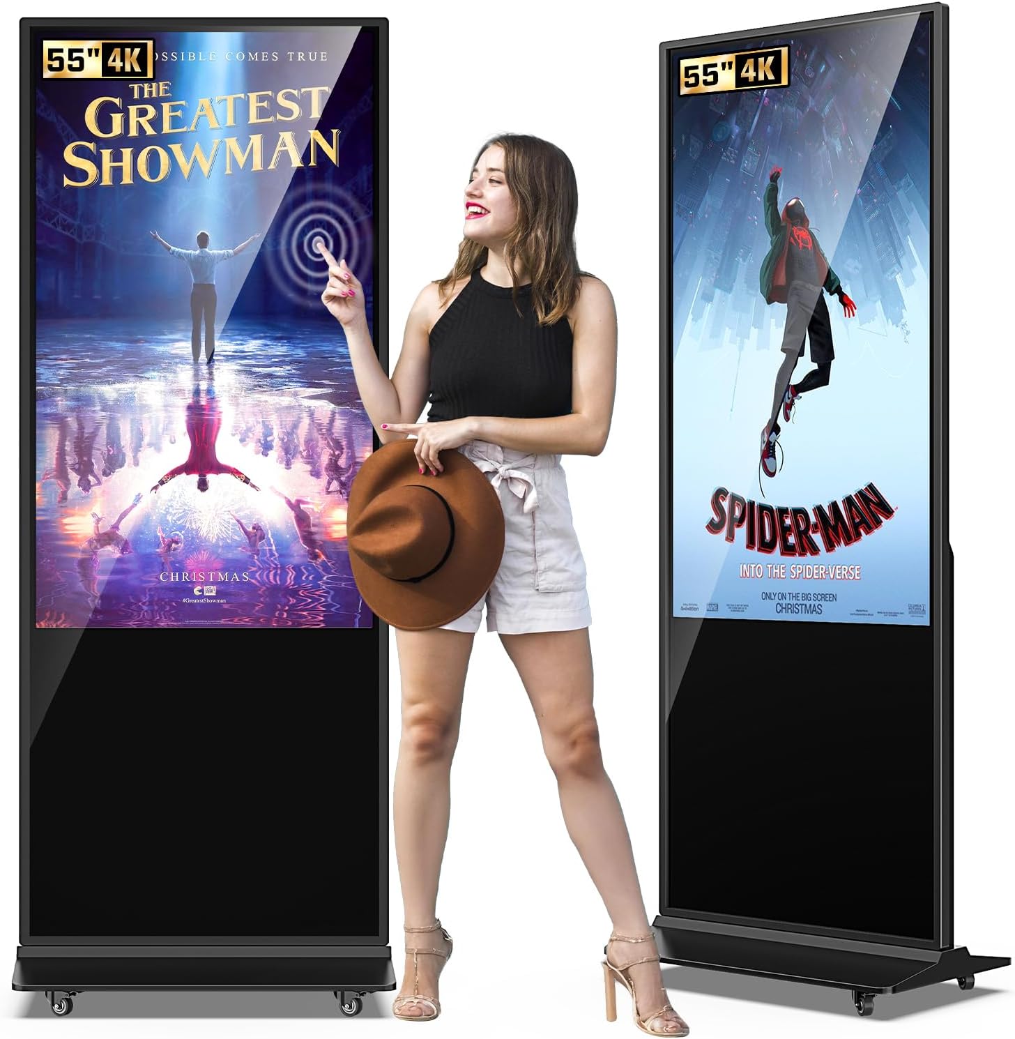 55 Inch Digital Signage Display, LCD Screen Digital Kiosks & Interactive Displays 4K Totem Floor Standing Auto AD Player with USB/HDMI/WiFi Android OS