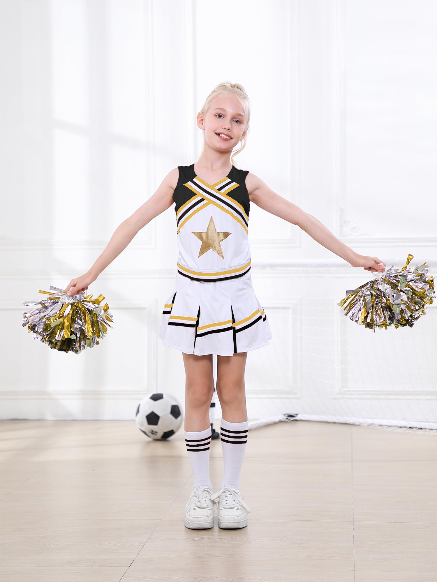 LOLANTA Costume da Ragazza Cheerleader, Carnevale o Evento Sportivo Fancy Dress Up con l'abito di Pom Poms, 4-13 Anni