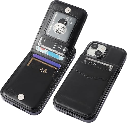 KIHUWEY Compatible con iPhone 15 Funda Cartera con Soporte para Tarjeta de Crédito, Tapa de Cuero Premium con Cierre Magnético y Función Atril,