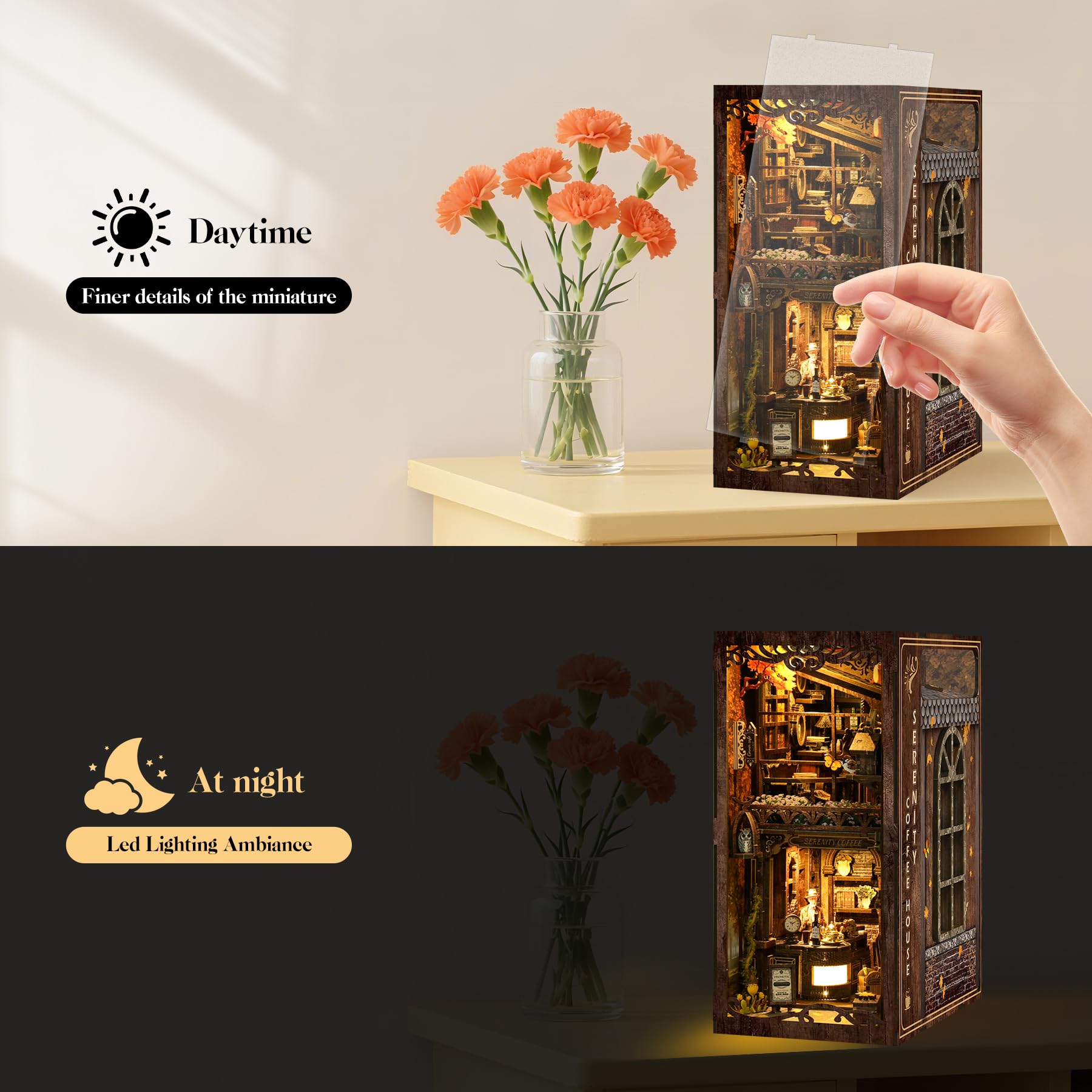 LUMYCE Kit Book Nook DIY per Adulti Casa in Miniatura con Luci LED da Montare, Modellismo 3D Creativo per Decorare Librerie - Regalo Originale per Appassionati di Fai da Te