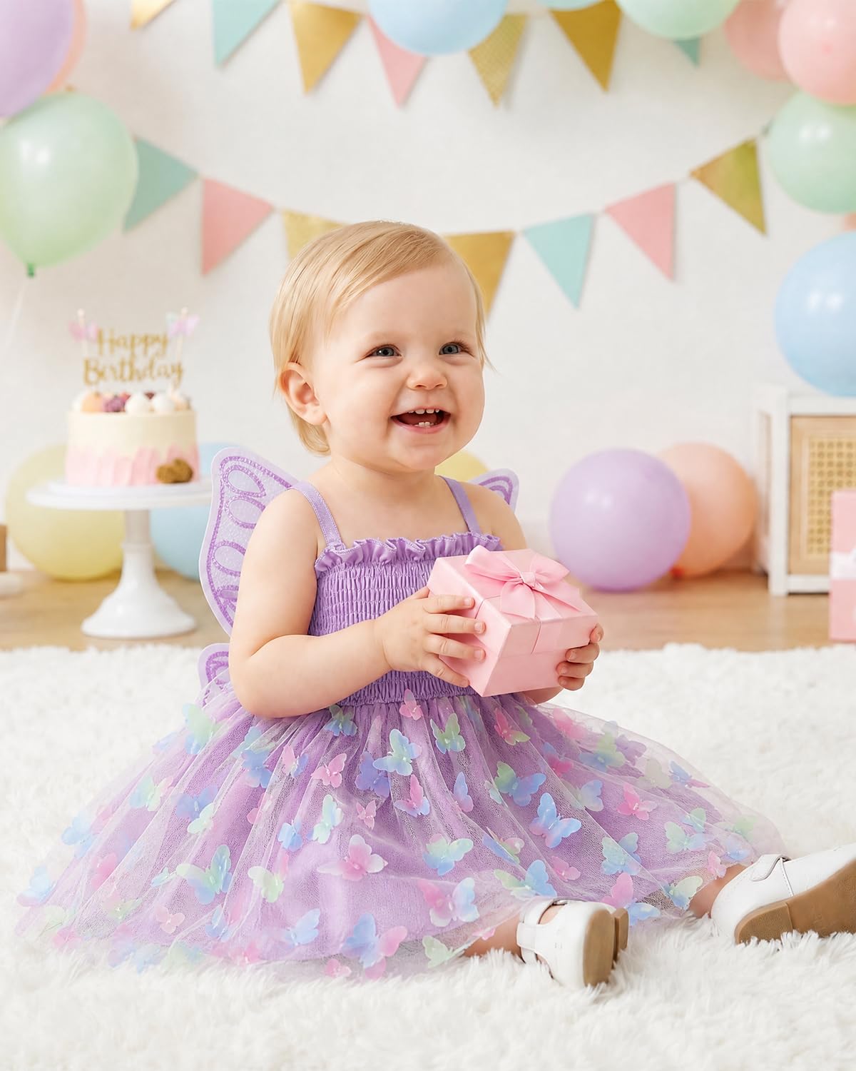 DivingBirds Vestido de niña para bebé, vestido de tul con mariposa, sin mangas, verano, boda, cumpleaños, fiesta festiva, flores, vestidos para niñas de 6 meses a 5 años
