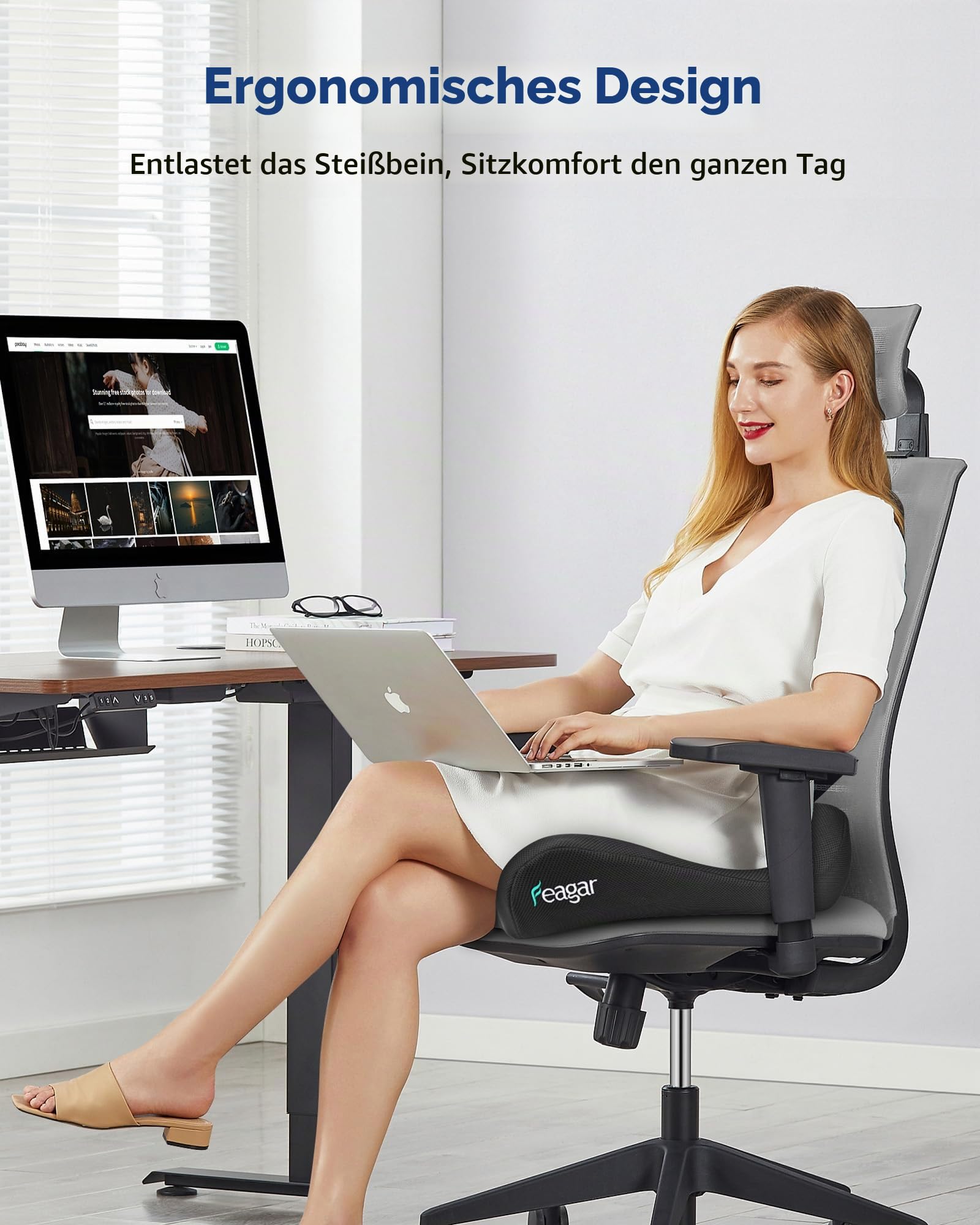 Feagar Ergonomisches Memory-Schaum Sitzkissen Für Bürostuhl (Bis 100kg) | Orthopädisches Steißbeinkissen Für Langem Sitzen, Rutschfest, Rundum-Komfort, Für Autositz, Home Office & Gaming Stuhl