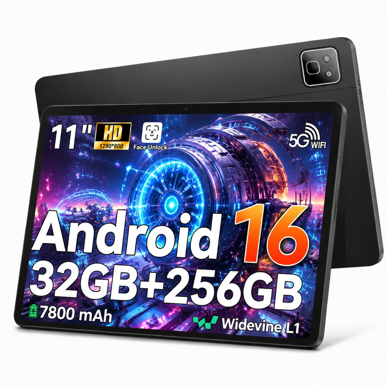2026 Android 16 Tablet 11inch, 32GB +256GB +1TB Expand, 7800mAh Large Battery, Penta-Core…