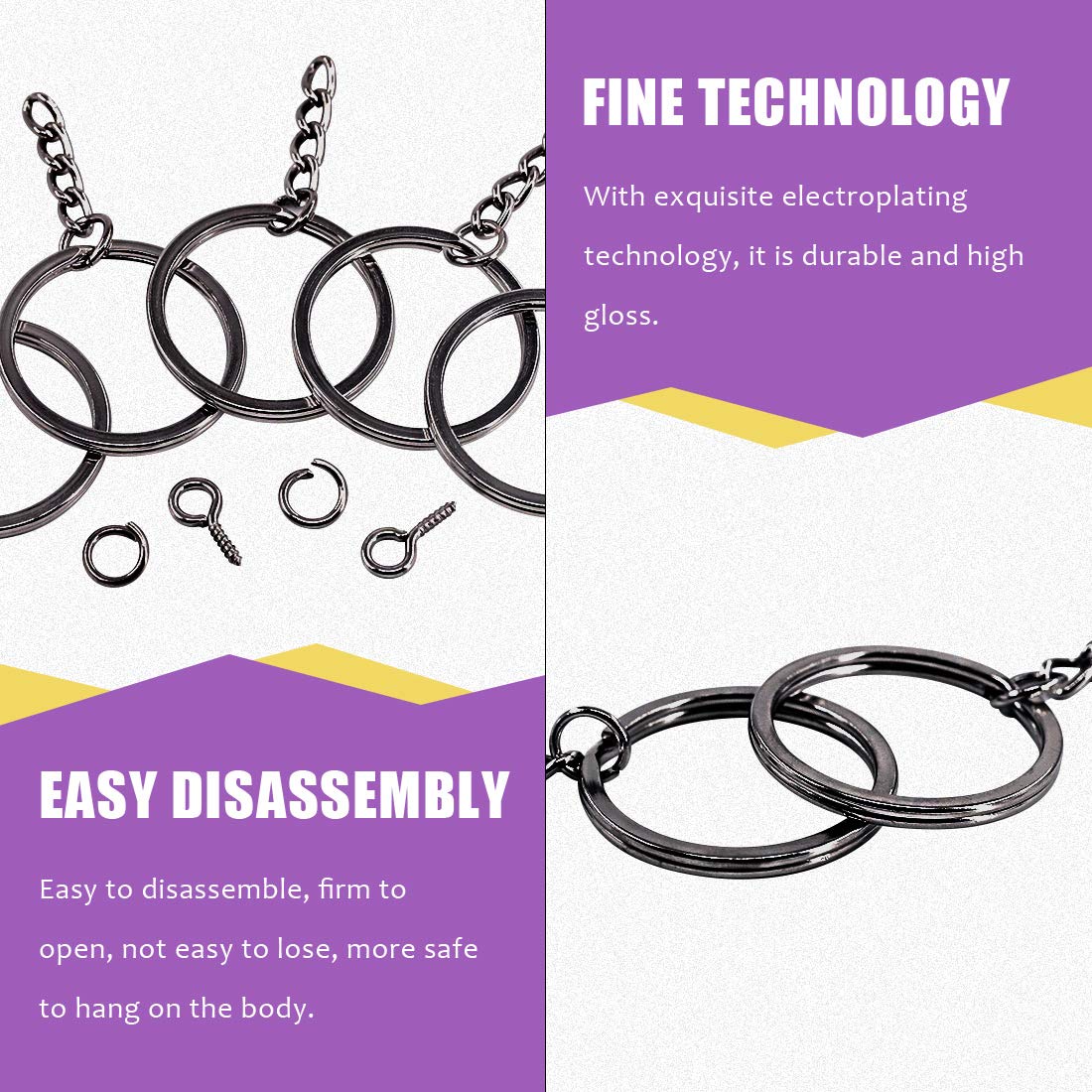 Swpeet 300Pcs 7/5 Inch 35mm Black Flat Key Chain Rings Kit, Split Keychain Rings With Chain, Jump Ring - Image 3