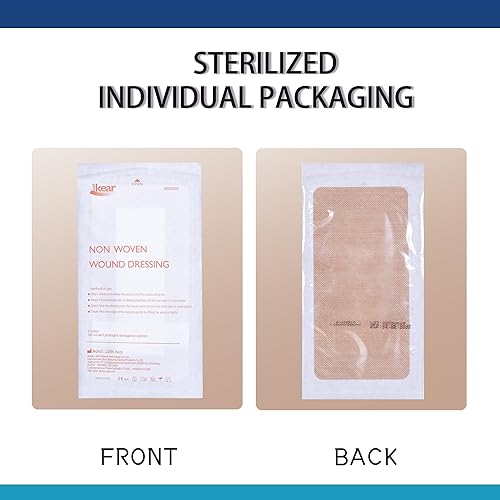 Miniatura 3 de 4"X8" 25 PCS Vendajes Isla Estériles Extra Grandes Color Piel para Heridas - Almohadillas de Gasa con Borde Autoadhesivo - Sin Látex - Grado Médico