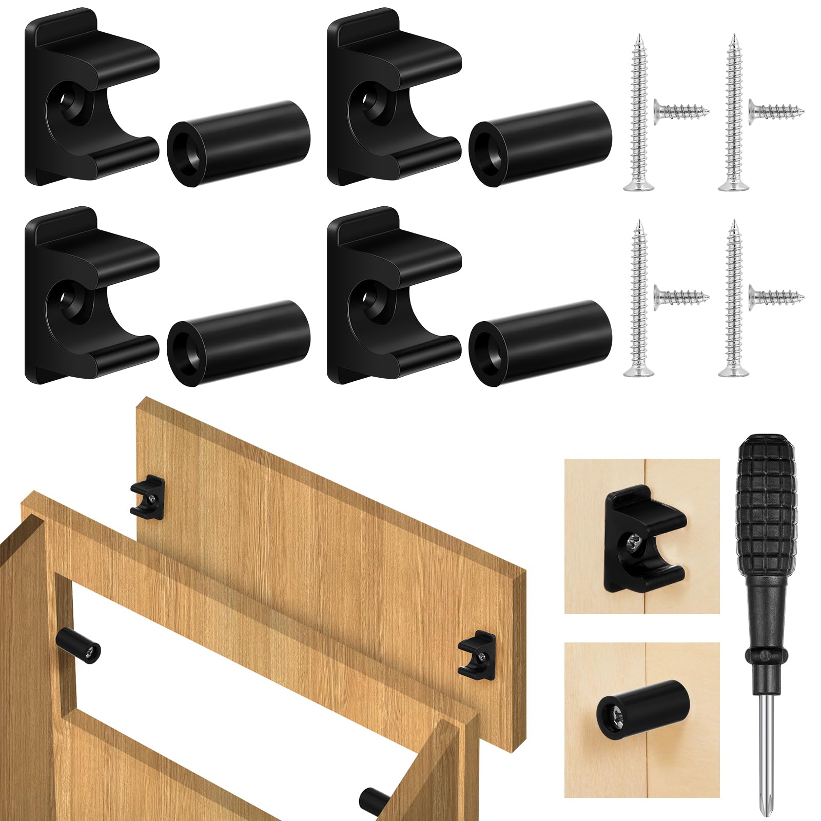 Juexica False Cabinet Front Clip False Front Clips False Drawer Front Clips Sink Tip out Snap False Front Cabinet Clips Sink Clips with Screws Screwdrivers for Hardware Replacements (4 Pairs,Black) โ image 1