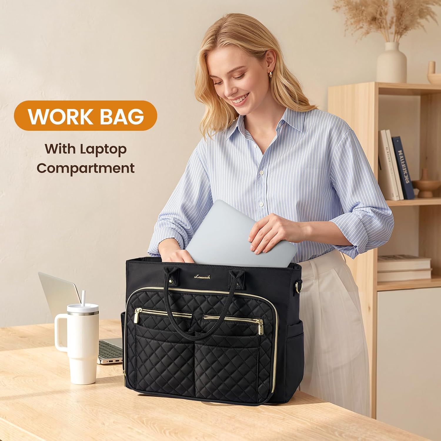  Tote Bag for Women, Teacher Nurse Work Laptop Bag, Quilted Bible Computer Shoulder Bag for Business Travel College thumbnail