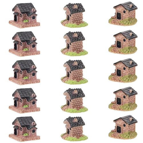 15Pcs Resin Mini House Decorations Small Fairy Houses for Micro